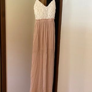 Long pink and white dress, open back, size M,